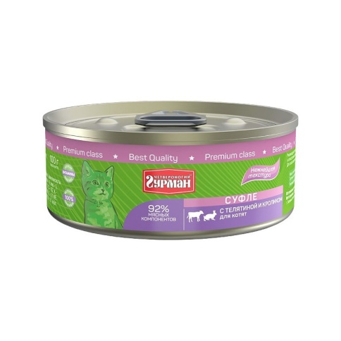 Влажный корм Четвероногий Гурман суфле для котят с телятиной и кроликом - 100 г фото 1