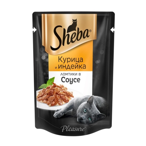 Sheba Pleasure влажный корм для взрослых кошек с курицей и индейкой в соусе - 85 г фото 1