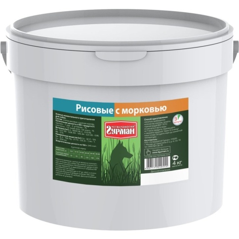 Каша для собак Четвероногий гурман рис с морковью - 4 кг фото 1