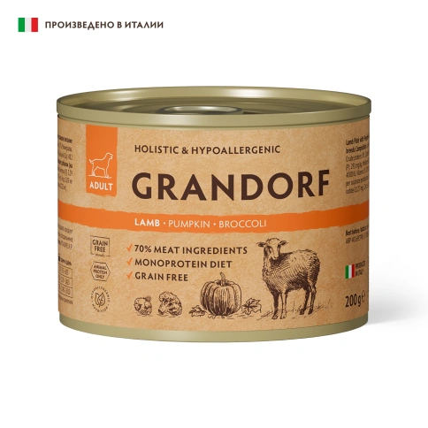 Влажный корм паштет Grandorf, паштет из ягненка с тыквой и брокколи для собак, 200 г фото 1