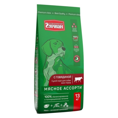 Сухой корм Четвероногий гурман Мясное ассорти для собак с говядиной 2.5 кг фото 1