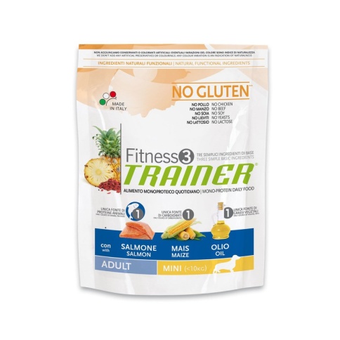 Trainer Fitness3 No Gluten Mini Adult Salmon and Maize на основе мяса лосося с добавление кукурузы и масла 2 кг фото 2
