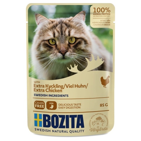 Bozita Pouch Extra Chicken влажный корм для взрослых кошек с кусочками в соусе с курицей - 85 г фото 1