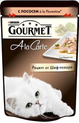 Паучи Gourmet A la Carte для взрослых кошек с лососем, шпинатом, цукини и зеленой фасолью - 85 г фото 1