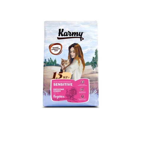 Сухой корм Karmy Sensetive для взрослых кошек с чувствительным пищеварением с индейкой 1.5 кг фото 2