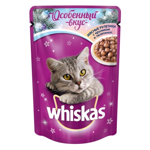 Whiskas для взрослых кошек мясные рулетики с кроликом и телятиной - 85 г фото 2