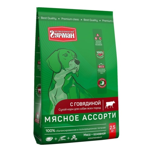 Сухой корм Четвероногий гурман Мясное ассорти для собак с говядиной 2.5 кг фото 2