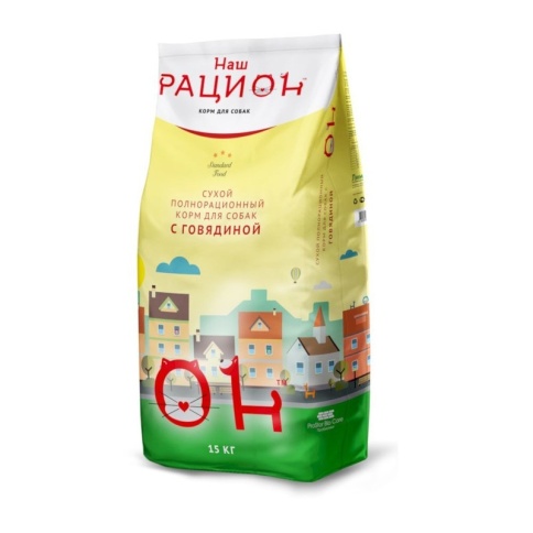 Наш рацион сухой корм для взрослых собак с говядиной 15 кг фото 1