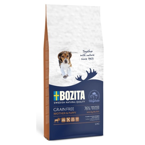 Bozita Grain Free Mother & Puppy, Elk 30/16 сухой корм беззерновой для щенков и юниоров всех пород, беременных и кормящих сук с лосем - 12 кг фото 1