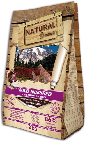 Natural Greatness Wild Instinct Recipe сухой корм для взрослых кошек с курицей, индейкой и лососем - 2 кг фото 1