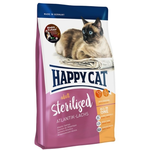 Happy Cat Adult Sterilised Atlantik Lachs сухой корм для стерилизованных кошек с лососем - 4 кг фото 2