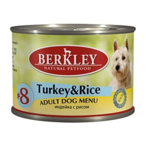 Berkley Adult Dog Menu Turkey & Rice № 8 паштет для взрослых собак с натуральным мясом индейки с рисом - 200 г фото 2