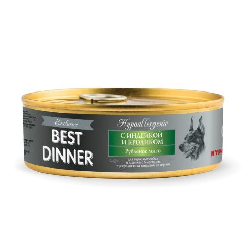 Best Dinner Exclusive Hypoallergenic консервы для собак при проблемах пищеварения с индейкой и кроликом - 0,100 кг фото 1