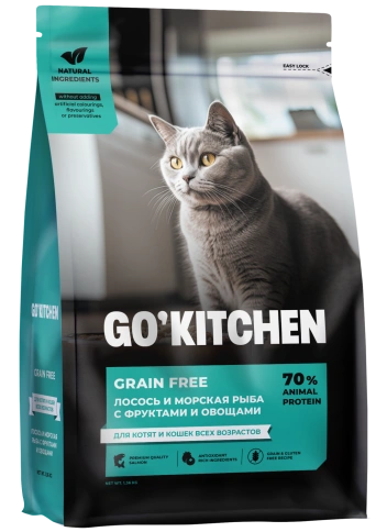 Сухой корм GO'KITCHEN для котят и кошек всех возрастов с лососем и морской рыбой, 1.36 кг фото 4