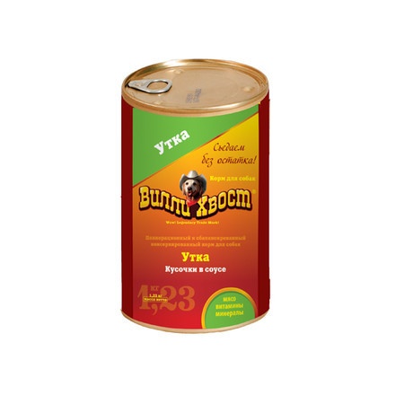 Влажный корм Вилли Хвост для собак с уткой - 1,230 кг фото 1