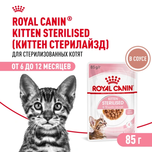 Влажный корм Royal Canin Kitten Sterilised в соусе для стерилизованных котят до 12 месяцев, пауч, 85 г фото 1