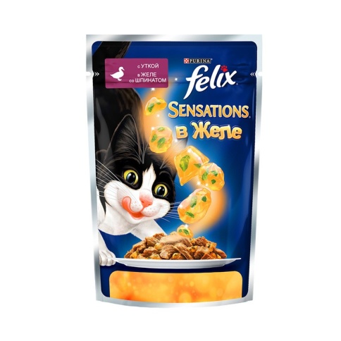Паучи Felix Sensations для взрослых кошек с уткой и шпинатом в желе - 85 г фото 2