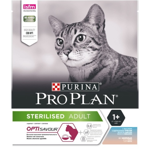 Pro Plan Cat Adult Sterilised сухой корм для стерилизованных кошек с треской и форелью - 400 г фото 1