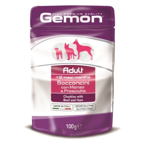 Gemon Dog Pouch паучи для собак кусочки говядины с ветчиной - 100 г фото 2