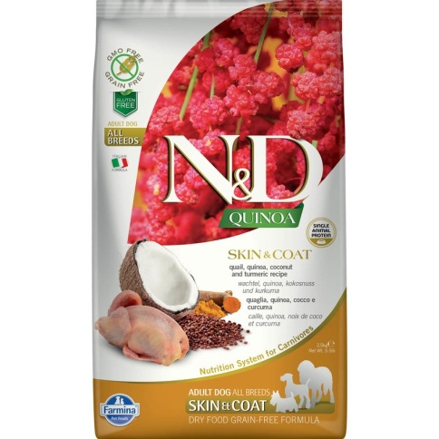 Farmina N&D Dog Grain Free quinoa skin & coat quail корм для собак здоровая кожа и шерсть с перепелом и киноа 2,5 кг фото 2