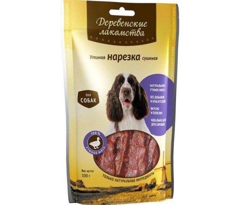 ДЕРЕВЕНСКИЕ ЛАКОМСТВА 100 % Мяса Утиная нарезка сушеная для собак 90 гр фото 1