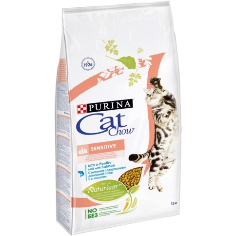 Purina Cat Chow Adult Sensitive для кошек для пищеварения с лососем и домашней птицей - 15 кг фото 2
