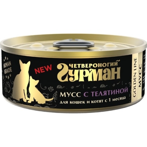 Четвероногий гурман Golden line мусс для кошек и котят с телятиной - 100 г фото 1