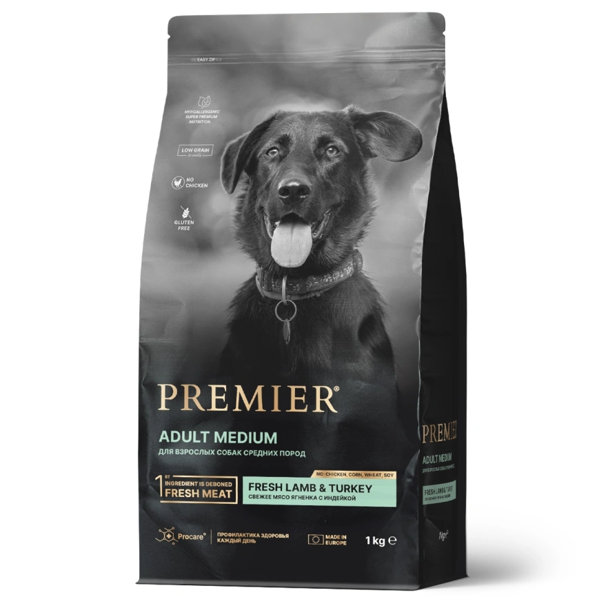 Сухой корм Premier Dog Adult Medium Lamb &Turkey для собак средних пород, с ягненком и индейкой, 1 кг фото 1