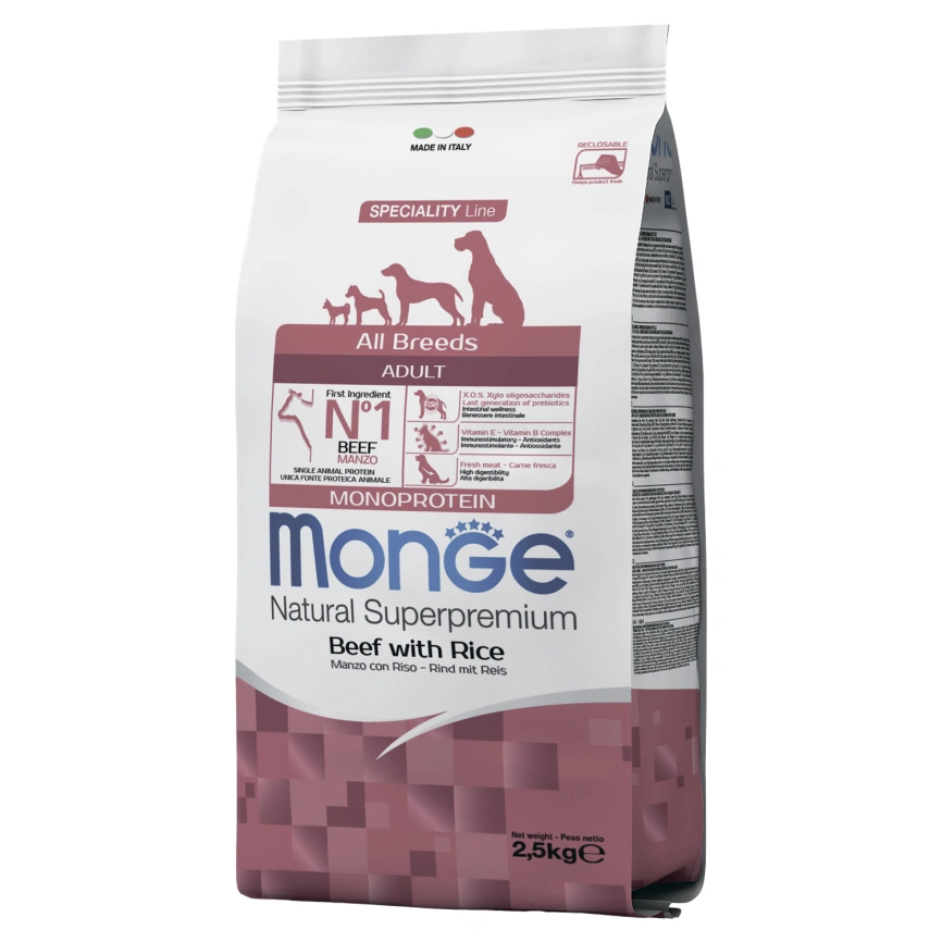 Сухой корм Monge Dog Speciality Line Monoprotein All Breeds Beef &amp;amp; Rice для взрослых собак всех пород с говядиной и рисом, 2,5 кг фото 2