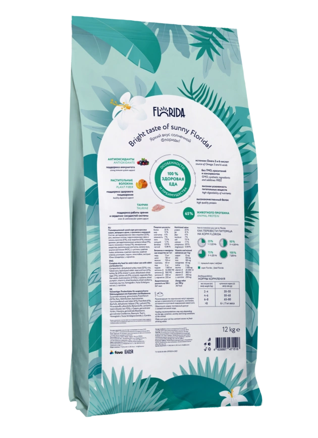 Сухой корм FLORIDA Indoor Sterilized 33 для домашних стерилизованных кошек с кроликом и черникой, 12 кг фото 2