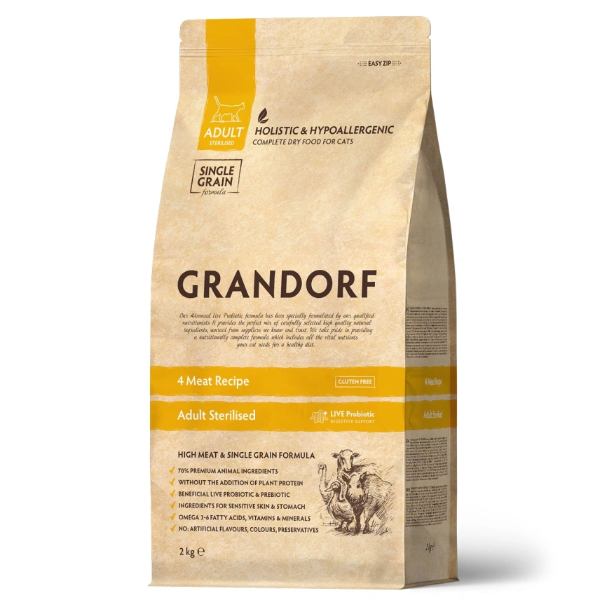 Сухой корм Grandorf Turkey Sterilised для стерилизованных кошек, 2 кг фото 1