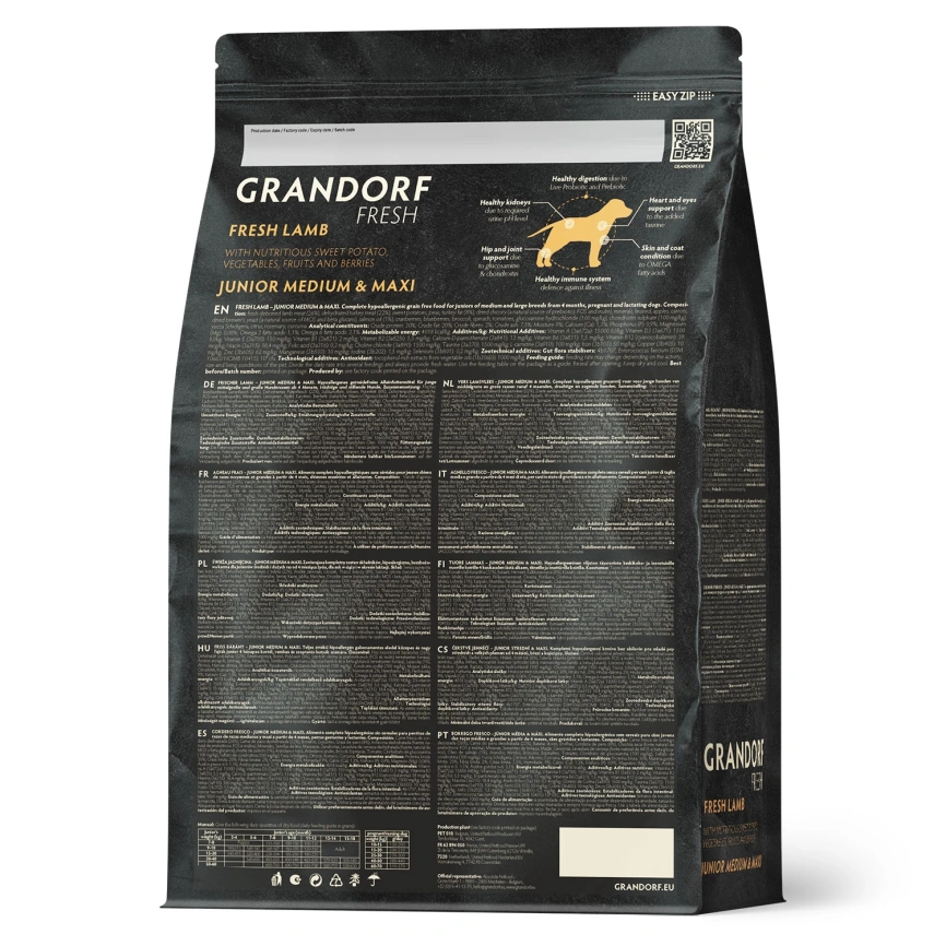 Сухой корм Grandorf Fresh Dog для юниоров средних и крупных пород беременных и кормящих собак беззерновой ягненок с бататом 10 кг фото 2