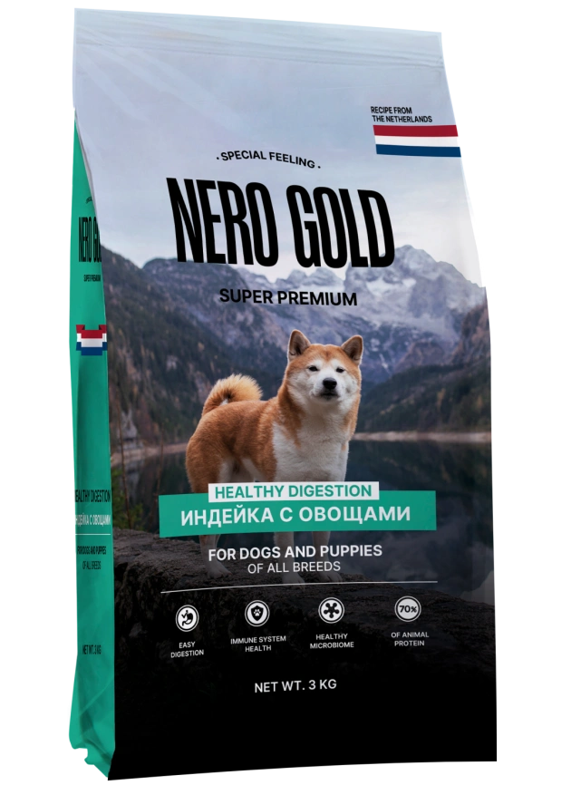 Сухой корм NERO GOLD для собак и щенков с мясом индейки и овощами, 3 кг фото 1