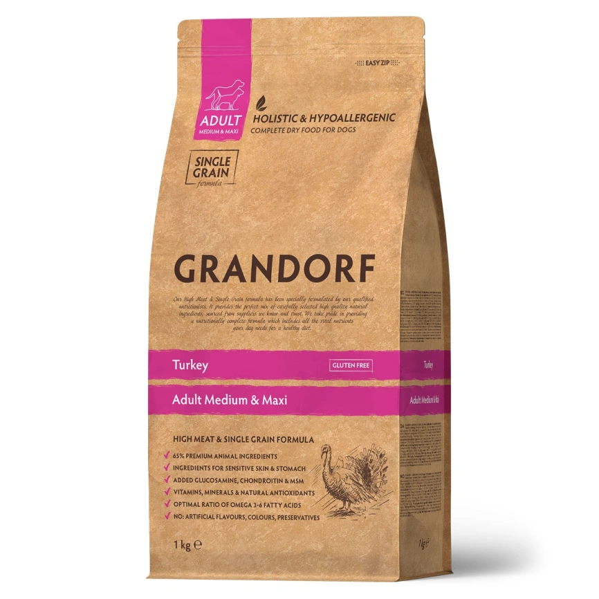 Сухой корм Grandorf Turkey Med & Maxi Индейка для взрослых собак средних и крупных пород, 1 кг фото 1