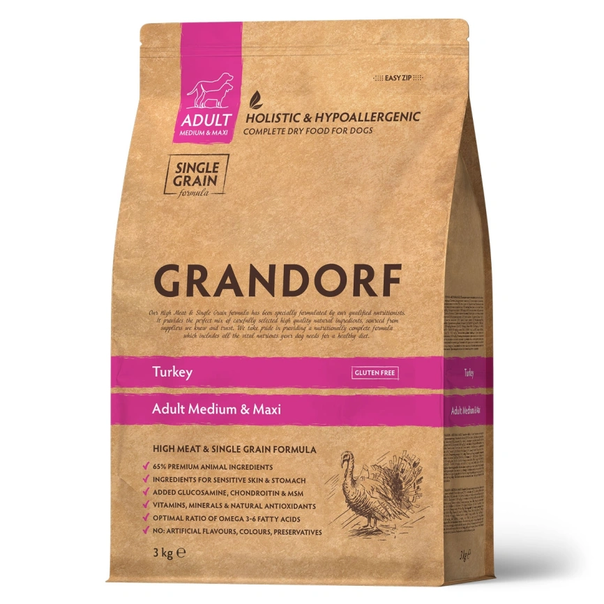 Сухой корм Grandorf Turkey Med & Maxi Индейка для взрослых собак средних и крупных пород, 3 кг фото 1