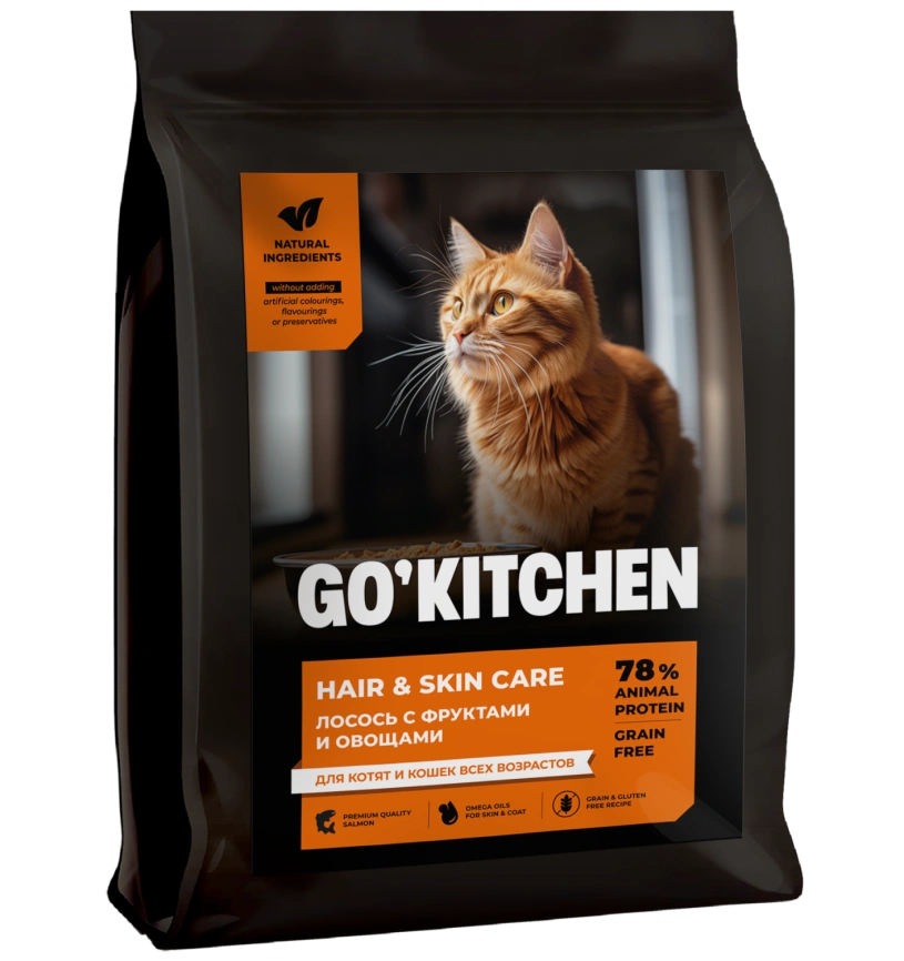 Сухой корм GO'KITCHEN для котят и кошек всех возрастов с лососем, 7.62 г фото 1
