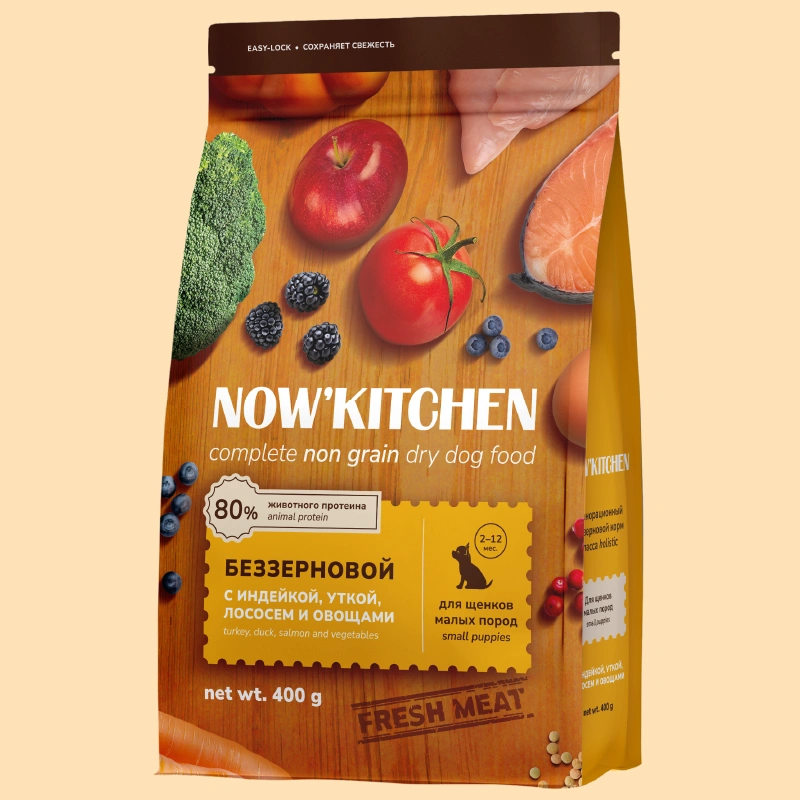 Сухой корм NOW'KITCHEN для щенков малых пород с индейкой, уткой, лососем и овощами, 400 г фото 1