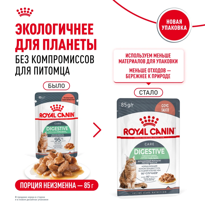 Влажный корм Royal Canin Digest Sensitive в соусе для улучшения пищеварения у взрослых кошек старше 1 года, пауч, 85 г фото 11