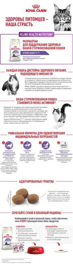 Сухой корм Royal Canin Sterilised 7+ для стерилизованных кошек и кастрированных котов, 400 г фото 10