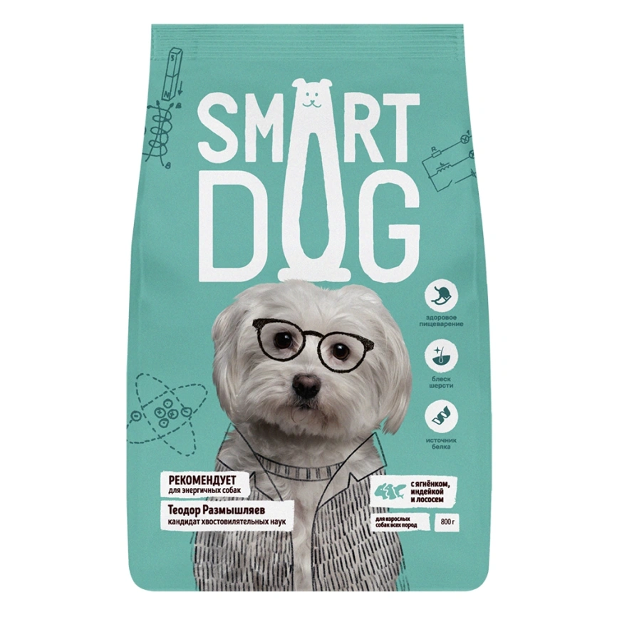 Сухой корм Smart Dog для взрослых собак всех пород, Active, с ягненком, лососем и индейкой, 800 г фото 1