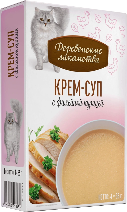 Влажный корм «Деревенские лакомства» крем-суп с филейной курицей для кошек, 140 г фото 1