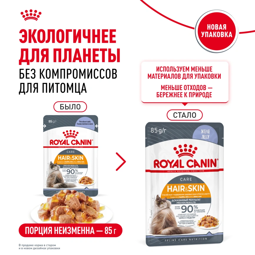 Влажный корм Royal Canin Hair &amp; Skin Care в желе для взрослых кошек старше 1 года, пауч, 85 г фото 12