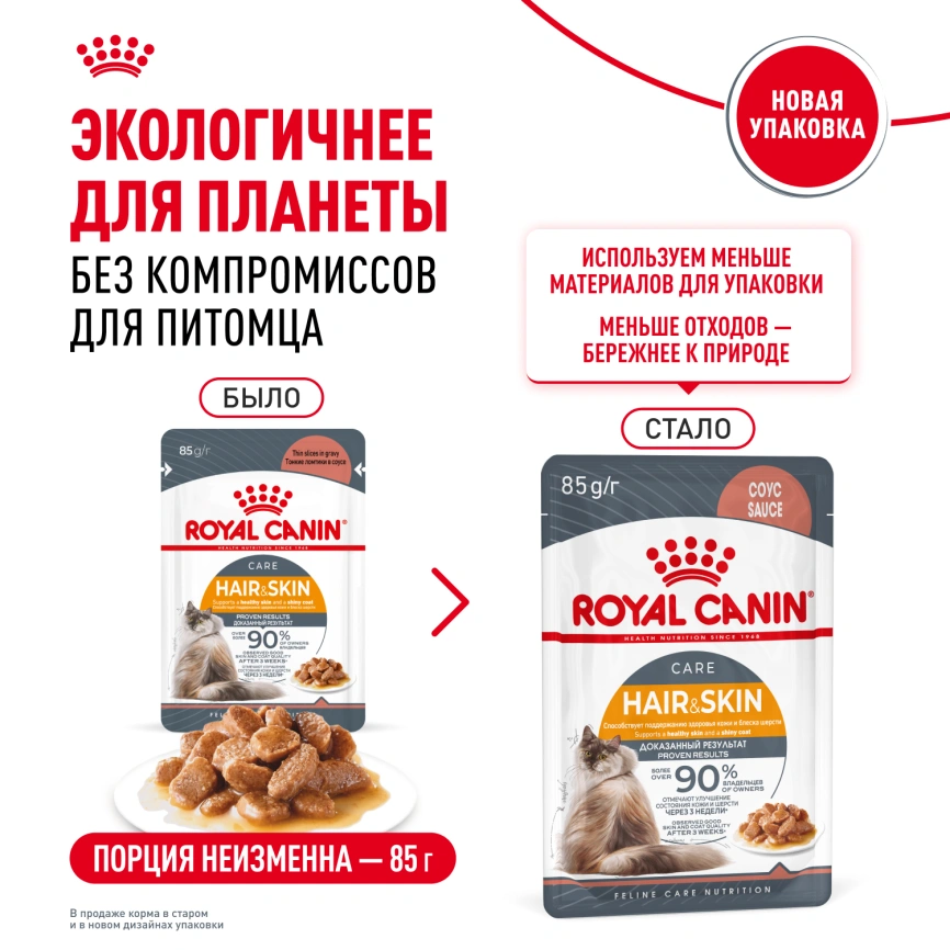 Влажный корм Royal Canin Hair &amp; Skin Care в соусе для взрослых кошек старше 1 года, пауч, 85 г фото 10