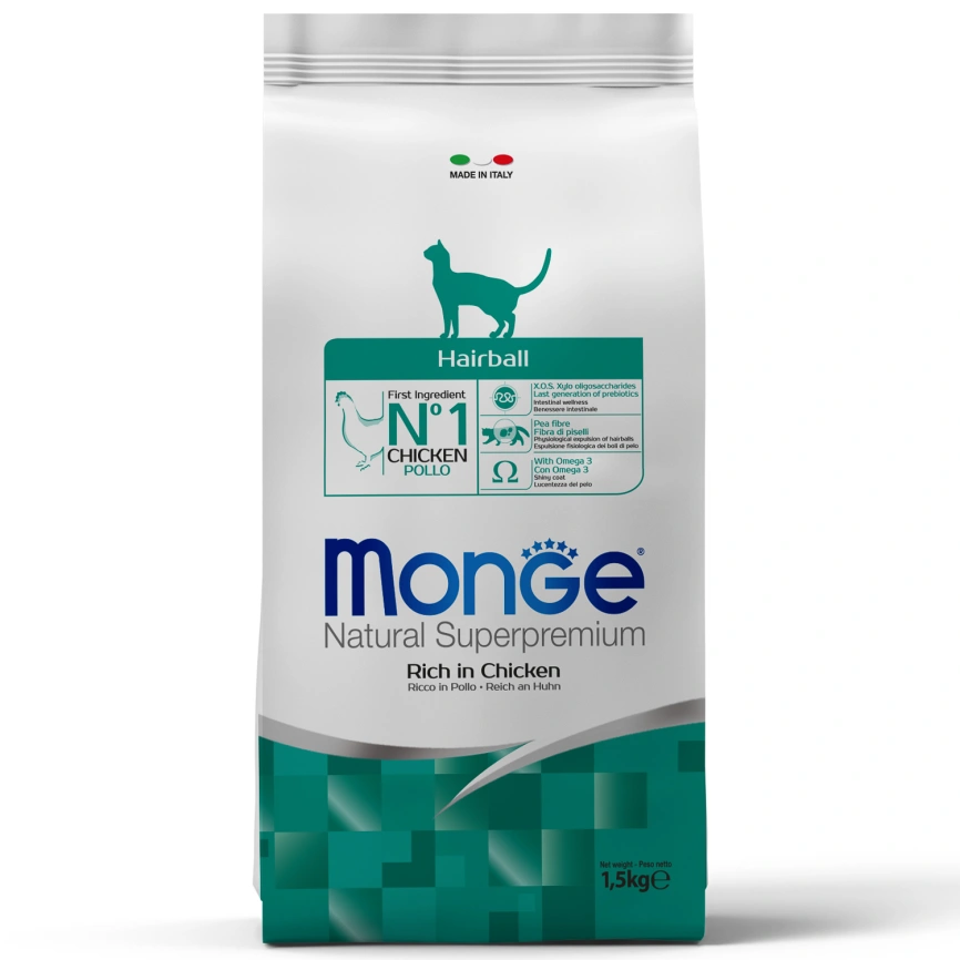 Сухой корм Monge Cat Daily Line Hairball Chicken для кошек, для выведения шерсти с курицей, 1,5 кг фото 1