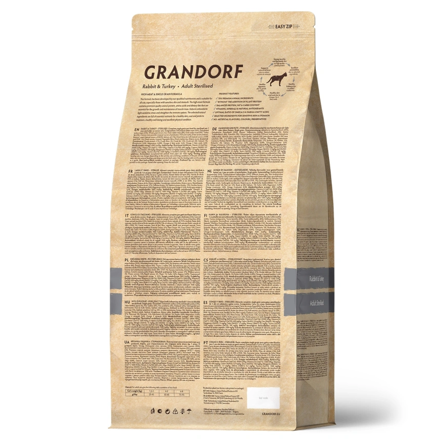 Сухой корм Grandorf Rabbit & Turkey Sterilised для стерилизованных кошек, 400 г фото 2