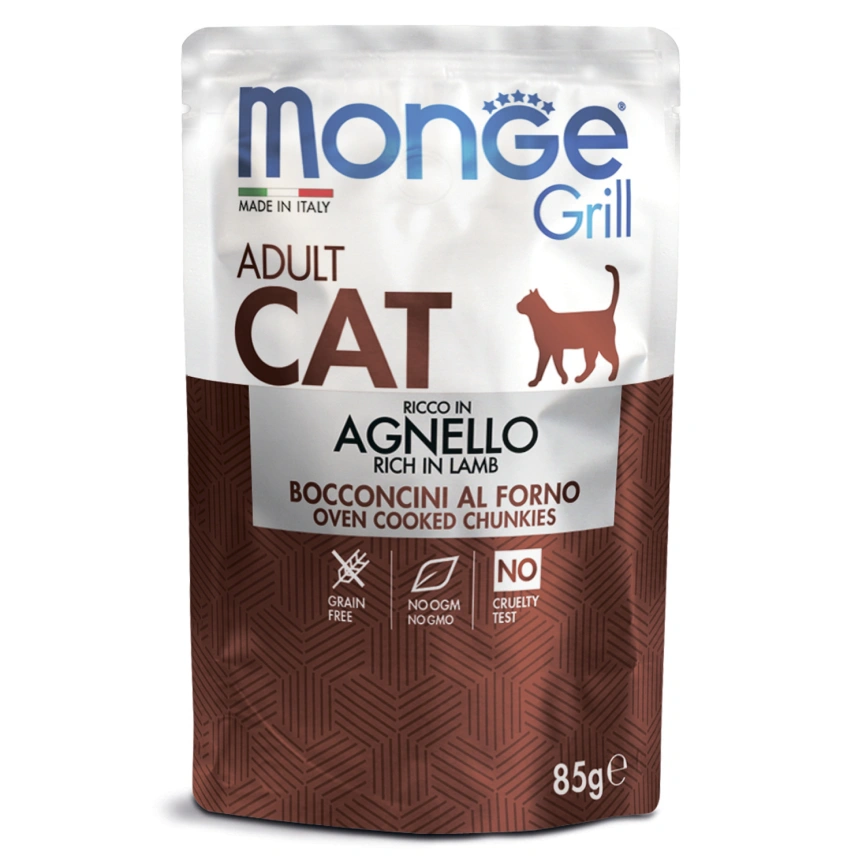 Влажный корм Monge Cat Grill Lamb для взрослых кошек с мясом ягненка, 85 г фото 1