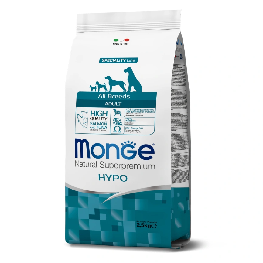 Сухой корм Monge Dog Speciality Line Hypo Salmon &amp;amp; Tuna для взрослых собак с лососем и тунцом, 2,5 кг фото 1