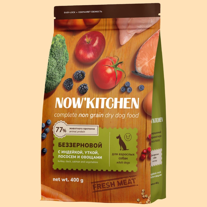 Сухой корм NOW'KITCHEN Fresh Adult для взрослых собак со свежей индейкой,уткой,лососем, 400 г фото 1