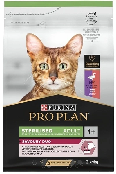 Сухой корм PRO PLAN Duck &amp; Liver для взрослых стерилизованных кошек и кастрированных котов, с высоким содержанием утки и печенью, 3 кг фото 1