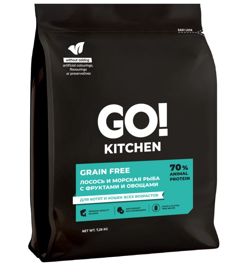 Сухой корм GO'KITCHEN для котят и кошек всех возрастов с лососем и морской рыбой, 7.26 кг фото 4